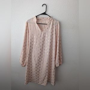 SweatyRocks Women's Gold Dot Print V Neck Long Sleeve Casual Short Dress